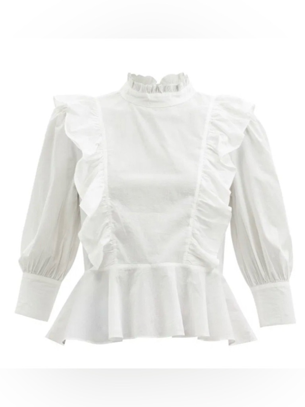 RHODE Sylvie White Ruffled Peplum Blouse